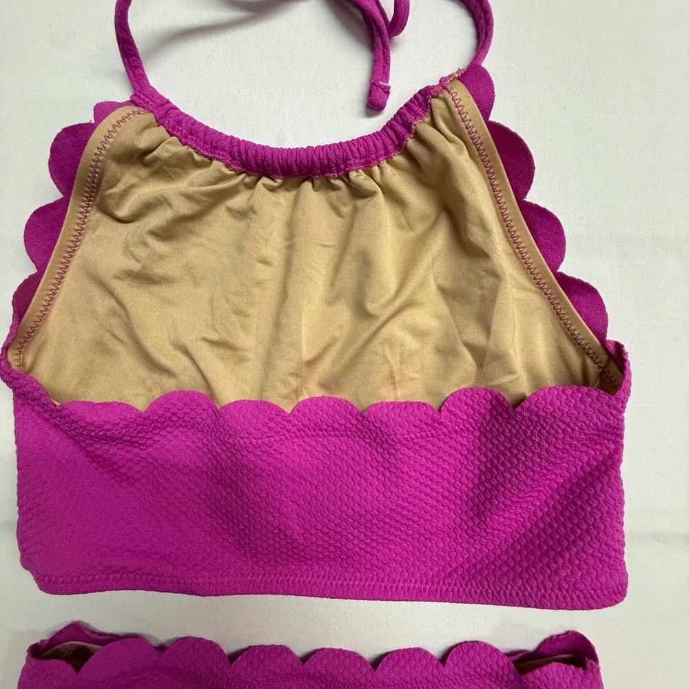 Girls Old Navy Scallop Bikini Swimsuit Set Pink Textured Size L 10 12 Youth